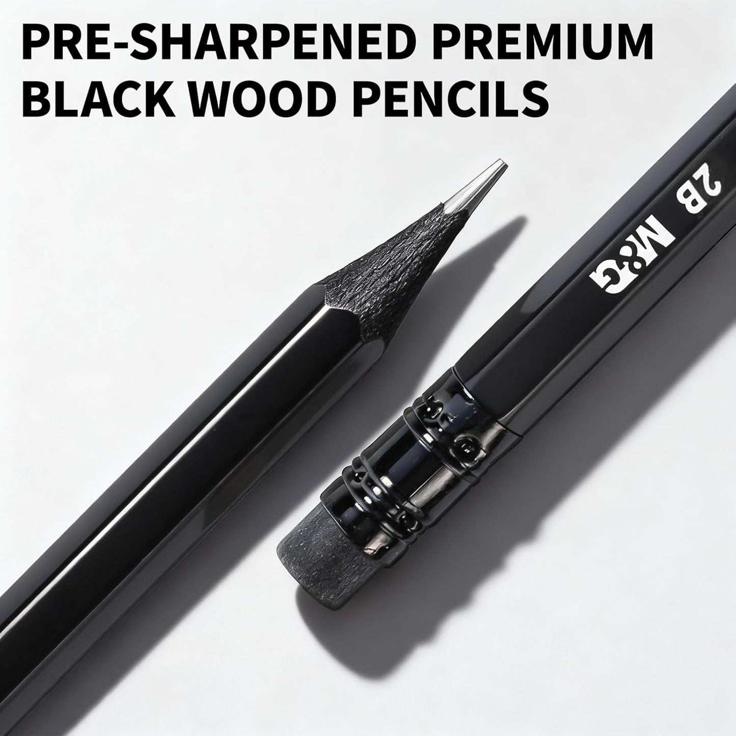 M&G Wood-Cased 2B Pencils, 24 Pack Pre-Sharpened Pencils with Top Erasers, Bulk Black Pencils for School Teacher Supplies, Writing, Drawing and Sketching