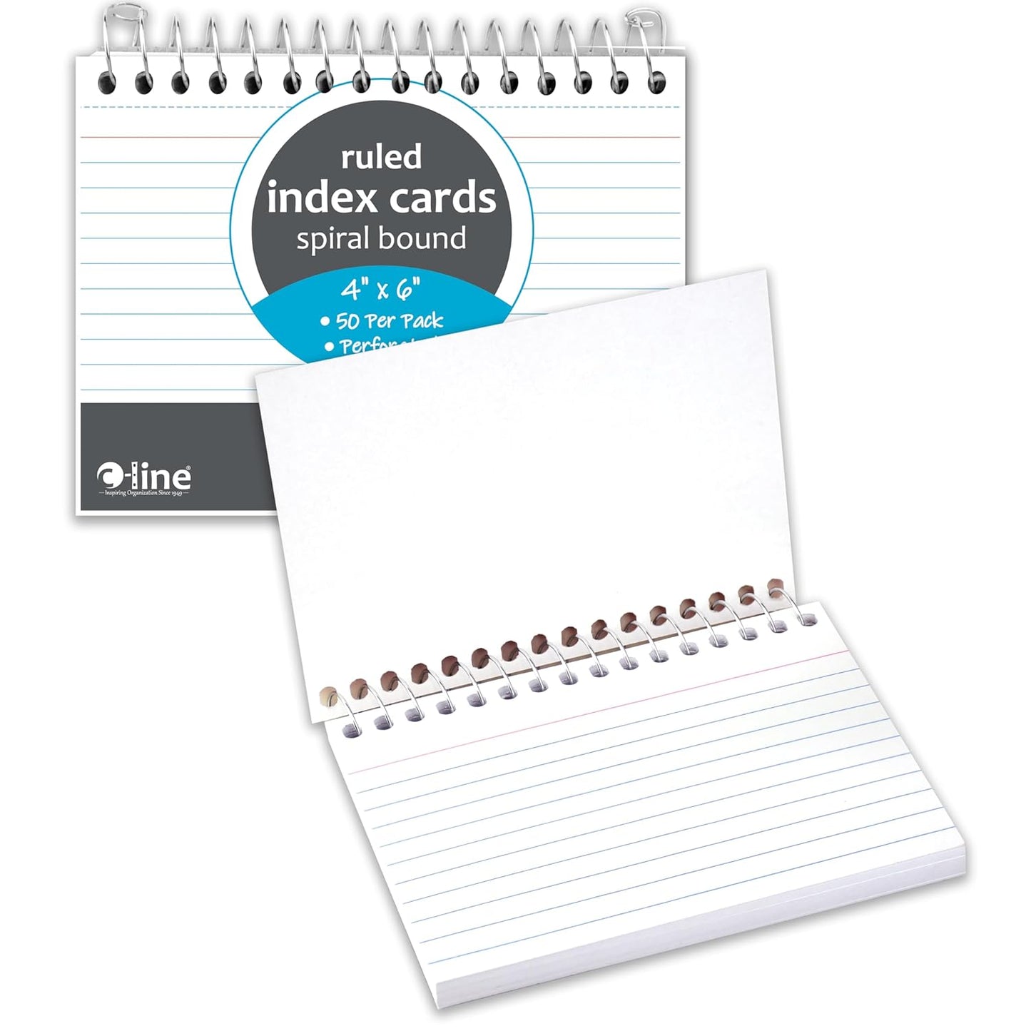 C-Line 4” x 6” Spiral Bound Index Card Notebook, Ruled, 50/PK (48909)