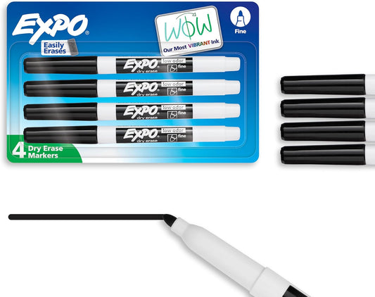 EXPO Low Odor Dry Erase Markers, Fine Tip, Black, 4 Count - Home Organization, Study Supplies