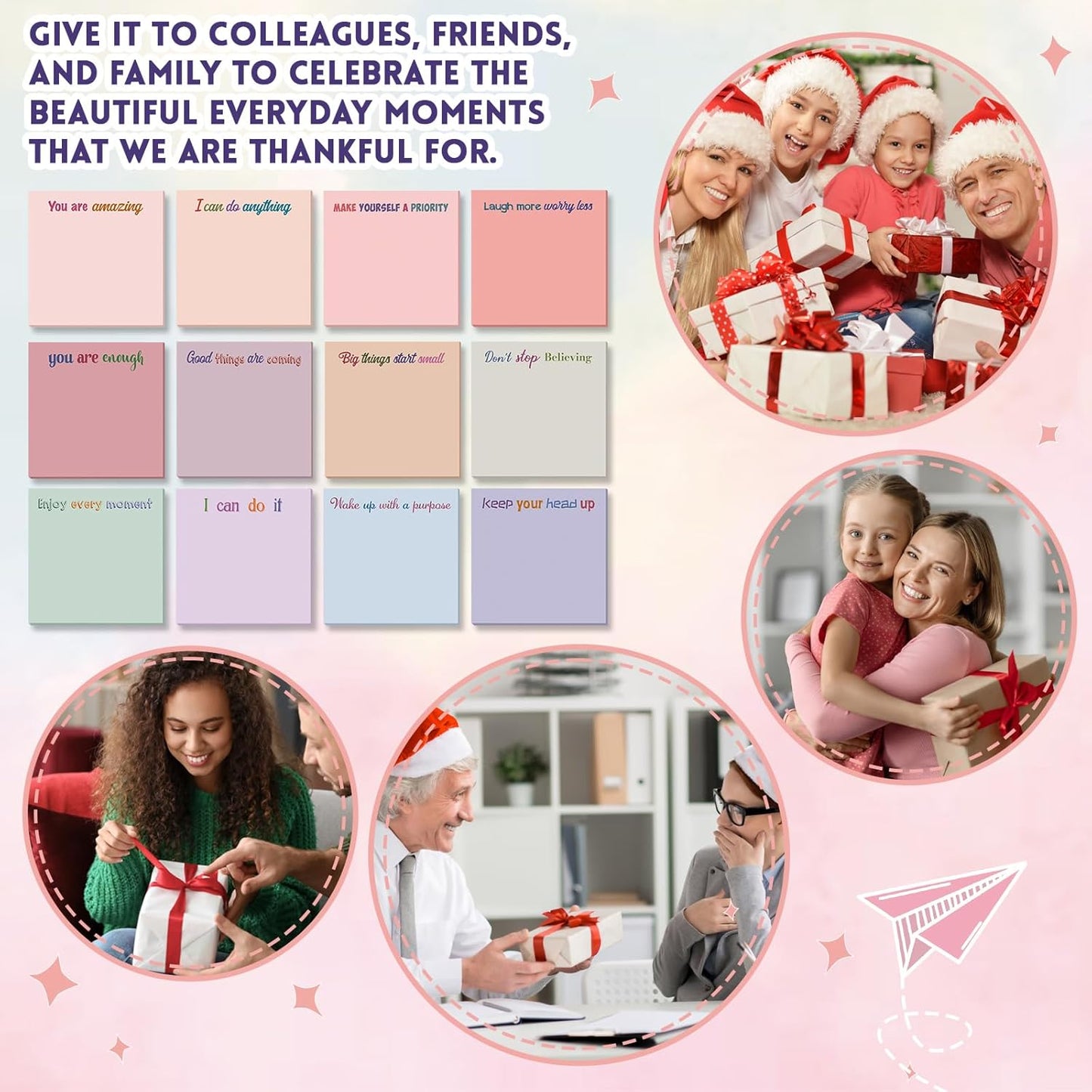 Yinder 48 Pcs Inspirational Sticky Notes Cute Motivational Sticky Notes Pad End of Year Employee Appreciation Gifts Bulk for Teacher Nurse Coworkers Office Supplies 3 x 3'' (Thank You,Dark Color)