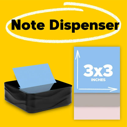 Post-it Note Dispenser, Sticky Note Holder, Black Wave Design, Includes 3 Pads of 90 Sheets of 3 in x 3 in Pop-Up Notes, Classroom or Office Supplies