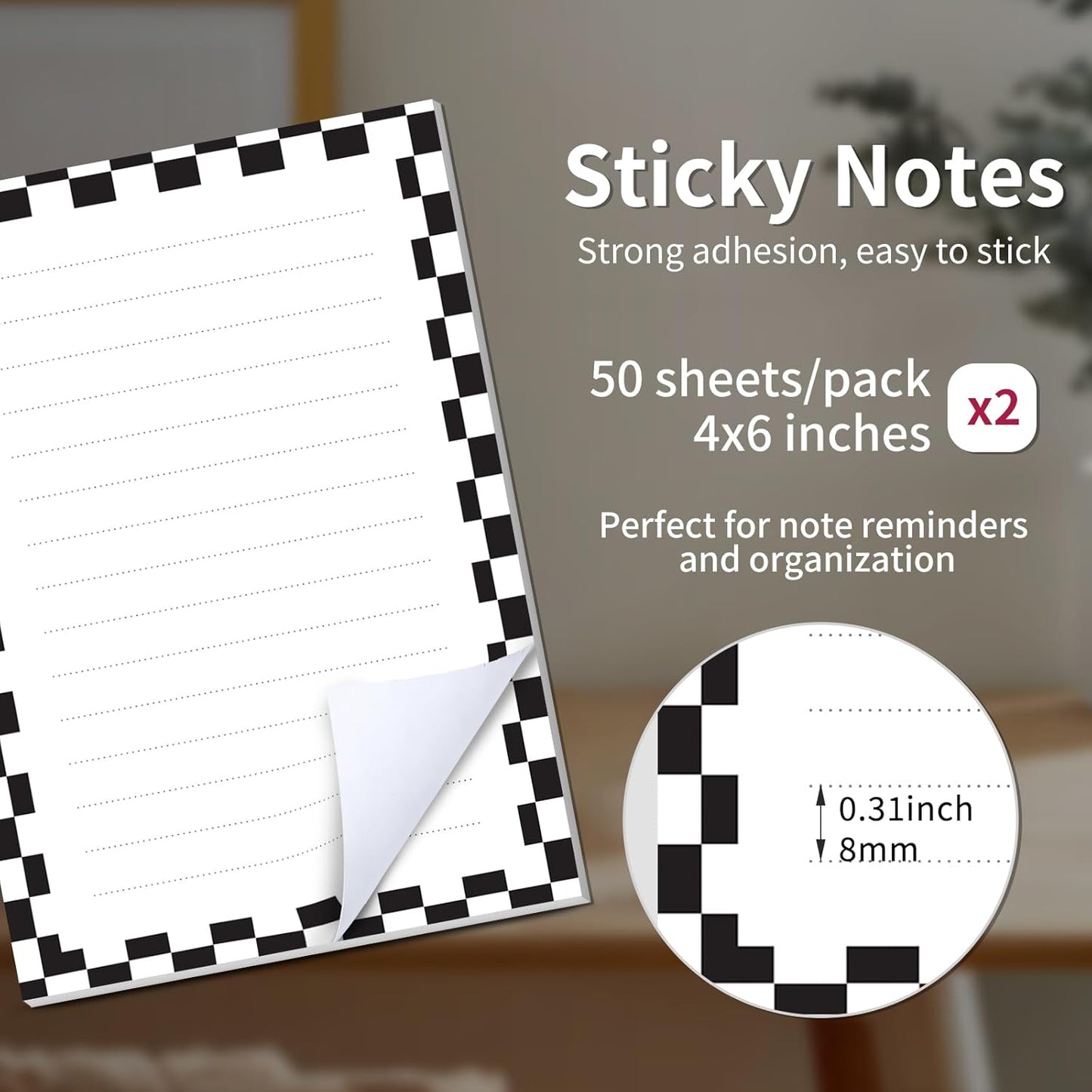 2 Pack Sticky Notes 4x6 in, Funny Large Notepads with Lines, Cute Self-Stick Memo Note Pads for Office, Home, Meeting Luxury Boho Flowers