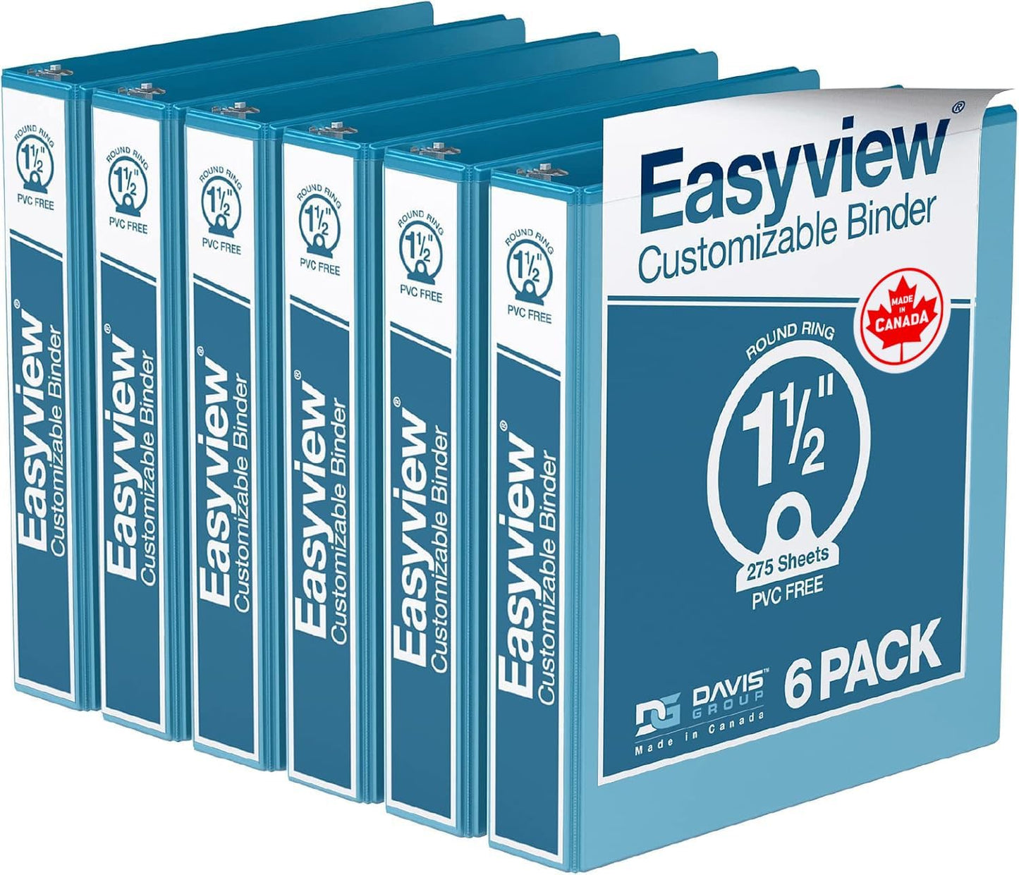 Easyview Premium 3-Ring Binders with Clear-View Covers and Round Rings, Binders for School or Office, 1 Inch, Pack of 6, Navy Blue