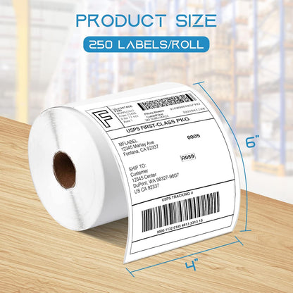 MFLABEL 4x6 Thermal Shipping Labels - 2 Rolls of 250, Perforated & Smudge-Proof Direct Thermal Labels Compatible with Rollo, Zebra, for Amazon UPS FedEx Shopify