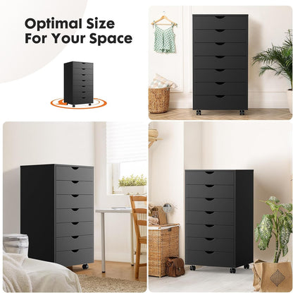OLIXIS 5 Drawer Mobile File Cabinet Under Desk Storage Organization with Wheels Vertical Filing Chest Rolling Wood Small Desk Printer Stand for Home Office, 15.75"D x 18.74"W x 25.39"H, Black
