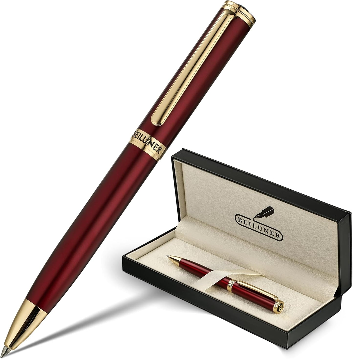 BEILUNER Luxury Gel Pen with 24K Gold Finish, Black Piano Lacquer, Luxury Grade Craftsmanship, Best Pen Gift Set for Men and Women, Professional, Executive, Office, Retractable Nice Pens
