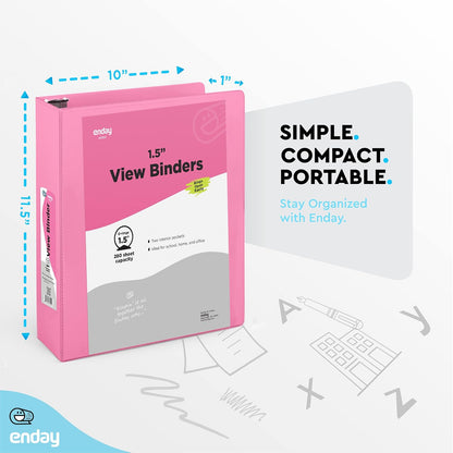 3 Inch Binder 3 Ring Binders Green, Slant D-Ring 3” Clear View Cover with 2 Inside Pockets, Heavy Duty Colored School Supplies Office and Home Binders – By Enday