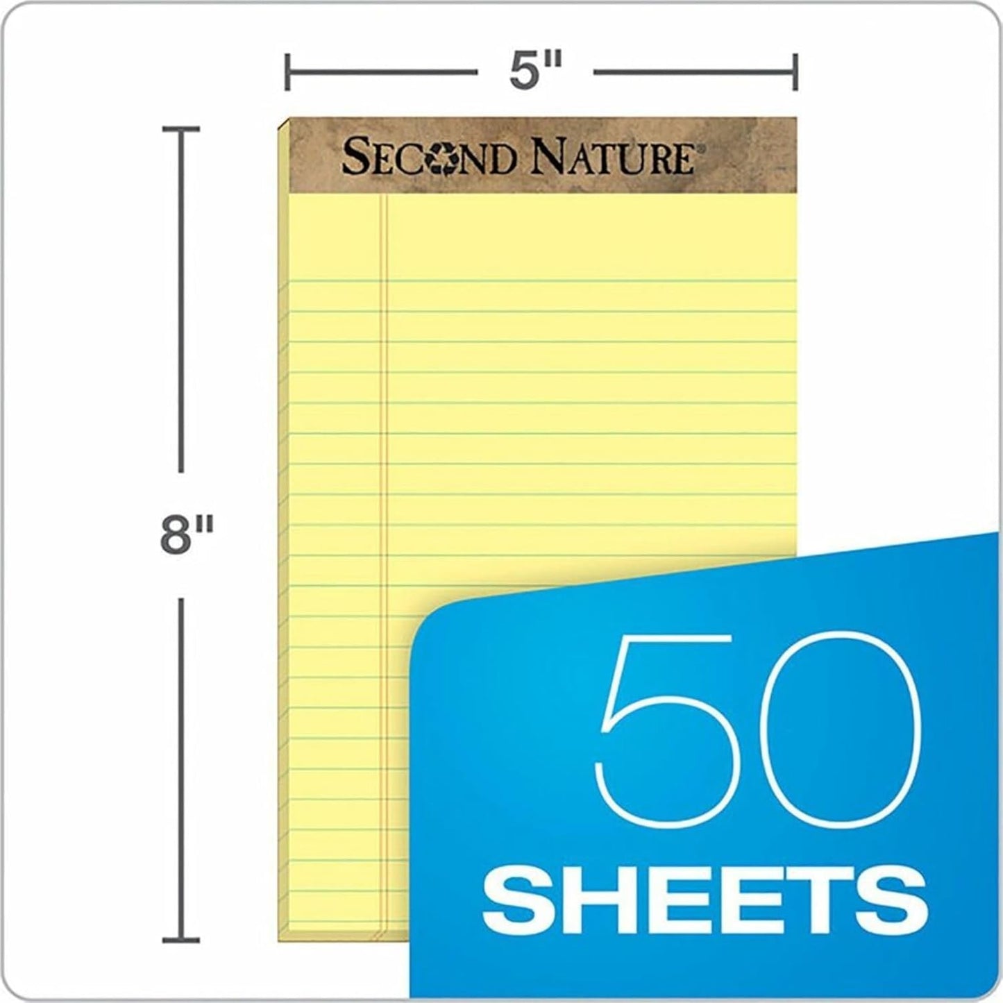 TOPS Second Nature 100% Recycled Legal Pad, 5 x 8 Inches, Perforated, Canary, Narrow Rule, 50 Sheets per Pad, 12 Pads per Pack (74840)