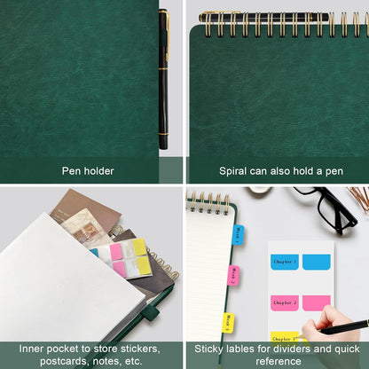 A5 Top Spiral Notebook, Large Leather Hardcover Top Bound Steno Pads, 240 Pages 100 gsm Thick Lined Paper Left Handed Notebook Journal for Work, School, Meeting Writing - Brown, 5.9" x 8.5"