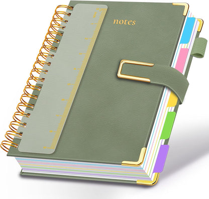 Hardcover Spiral Notebook College Ruled, 8"x10" Leather Journal Notebook with Magnetic Closure, 300 Pages 5 Subject Notebook with Dividers Tabs Journal for Women Men, Work, School(Rose Red)