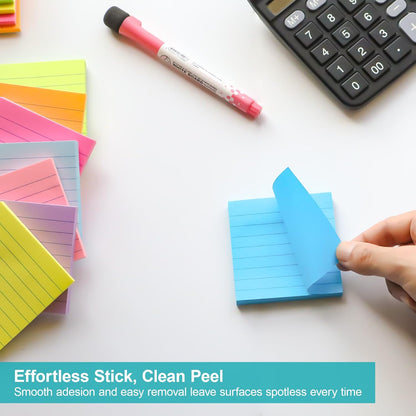 Lined Sticky Notes, 8 Pack Self-Stick Note Pads 4x6, Sticky Notes with Lines it, Strong Adhesive Post for Office & Home Planning, Bright