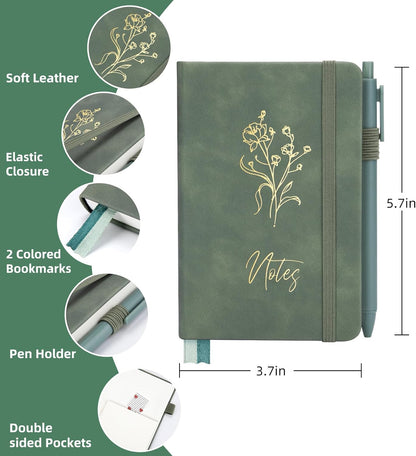 3 Pack Pocket Journaling Notebooks, A6 Small Notebook For Note Taking Journaling Notebooks Journals For Writing Mini Note Pads With Pen Holder 120 Pages 100 GSM Thick Paper(Nude, Brown, Forest Green)