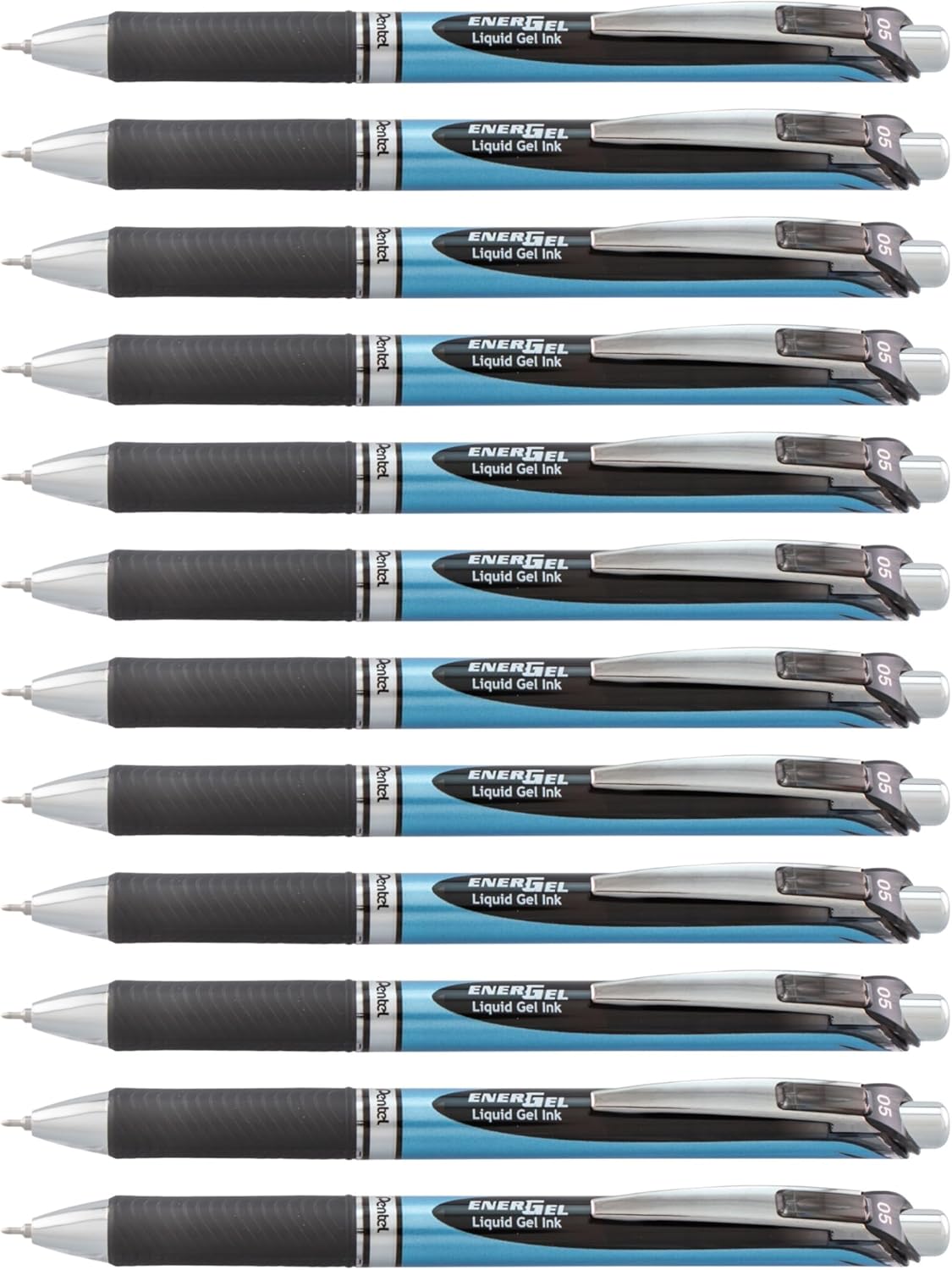Pentel® EnerGel™ Deluxe RTX Retractable Liquid Gel Pens, Fine Point, 0.5 mm, 54% Recycled, Blue Barrel, Black Ink, Pack Of 12 Pens