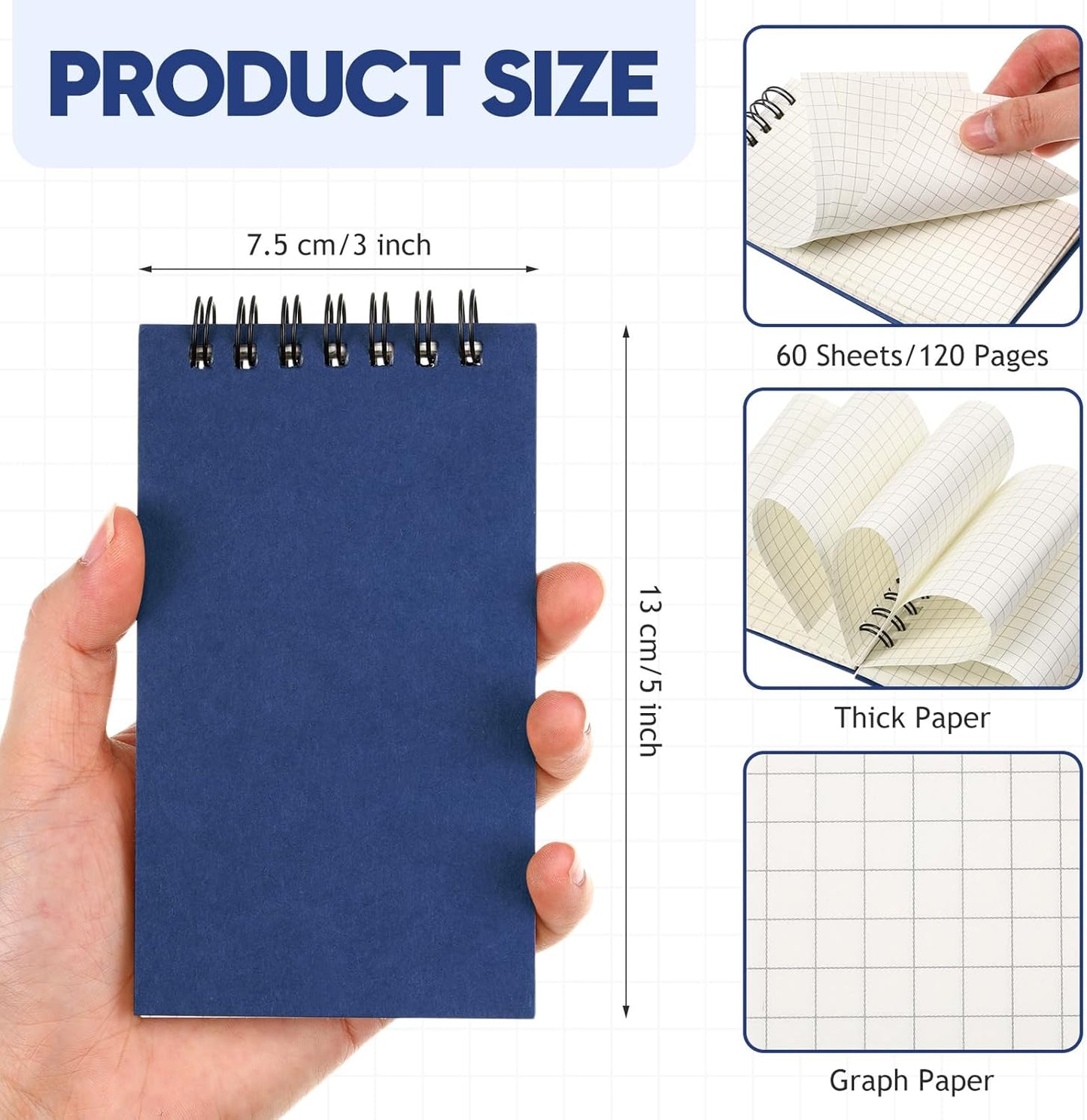 Jutom 2 Pcs Mini Pocket Notebooks Bulk 3x5 Graph Paper Top Spiral Notebook 120 Pages 80 Gsm Mini Grid Notepads Small Memo Pads for Home Classroom Office Business Work Supplies (Kraft)