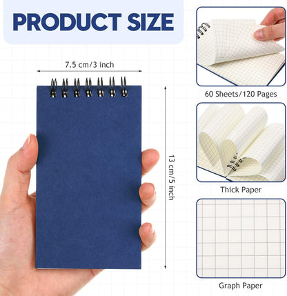 Jutom 2 Pcs Mini Pocket Notebooks Bulk 3x5 Graph Paper Top Spiral Notebook 120 Pages 80 Gsm Mini Grid Notepads Small Memo Pads for Home Classroom Office Business Work Supplies (Kraft)