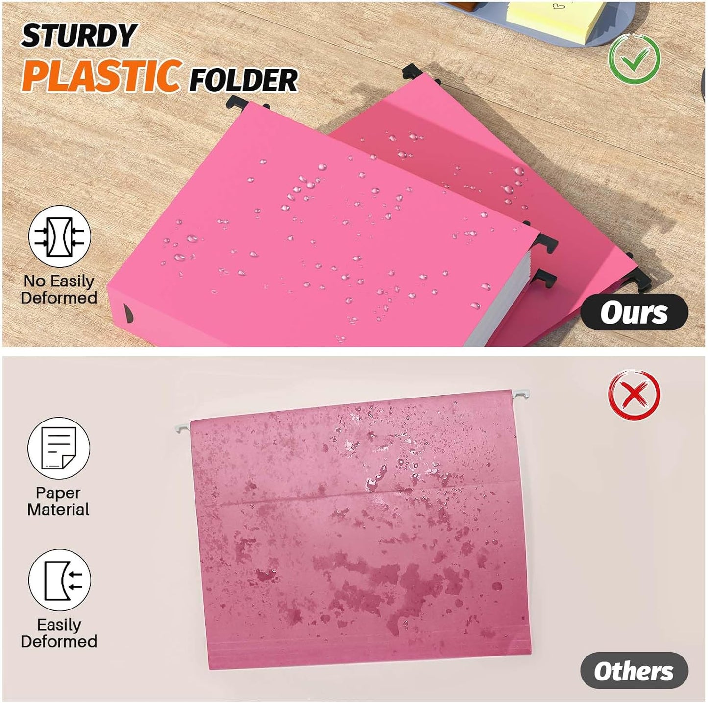 Shutex Extra Capacity Plastic Hanging File Folders,12 Pack Reinforced Hang Folders,Heavy Duty 2 Inch Expansion,Plastic Filing Cabinet Folders,Letter Size,Designed for Bulk Files, Medical Charts,Blue