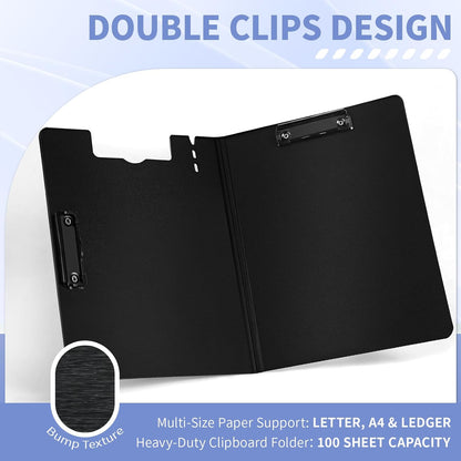 Clipboard Folder, with Dual Metal Clips, Embossed-Texture, Folding 360° Rotating, Nursing Clipboard for Letter and A4, Pen Holder (Silver, 2)