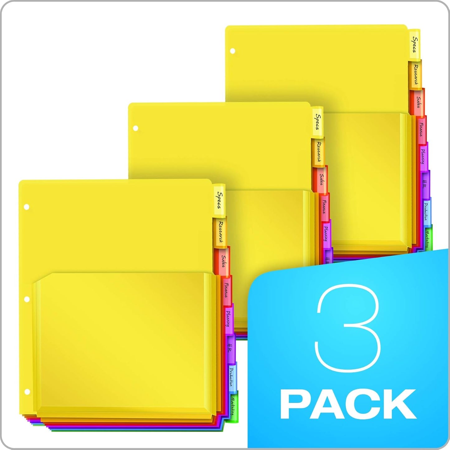 Oxford Binder Dividers with Pockets, 3 Pack, 5 Multicolor Tabs with Inserts, Pockets Expand 1/4", Flexible Lightweight Plastic Dividers for 3 Ring Binders