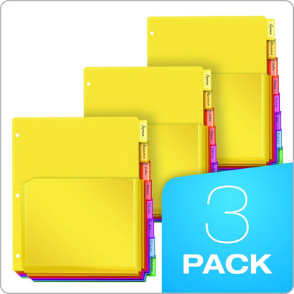 Oxford Binder Dividers with Pockets, 3 Pack, 5 Multicolor Tabs with Inserts, Pockets Expand 1/4", Flexible Lightweight Plastic Dividers for 3 Ring Binders