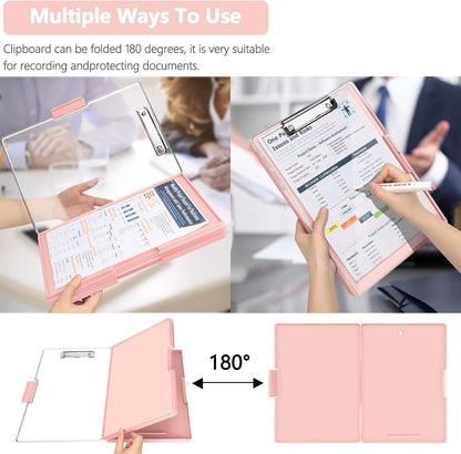 SFLHHDM Clipboard with Storage,Heavy Duty Clip Boards 8.5x11 with 2 Storage Case,Clear Visible Panel Storage Clipboards,Side Opening Nursing Clipboard Folder for Office Supplies-Light Purple