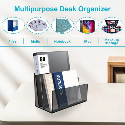 Boloyo Acrylic File Holder,1PC 2 Sections Rainbow File Organizer Mail Letter Sorter Desktop Folder Holder for Home Office School Envelope Bill Filling Paper Document