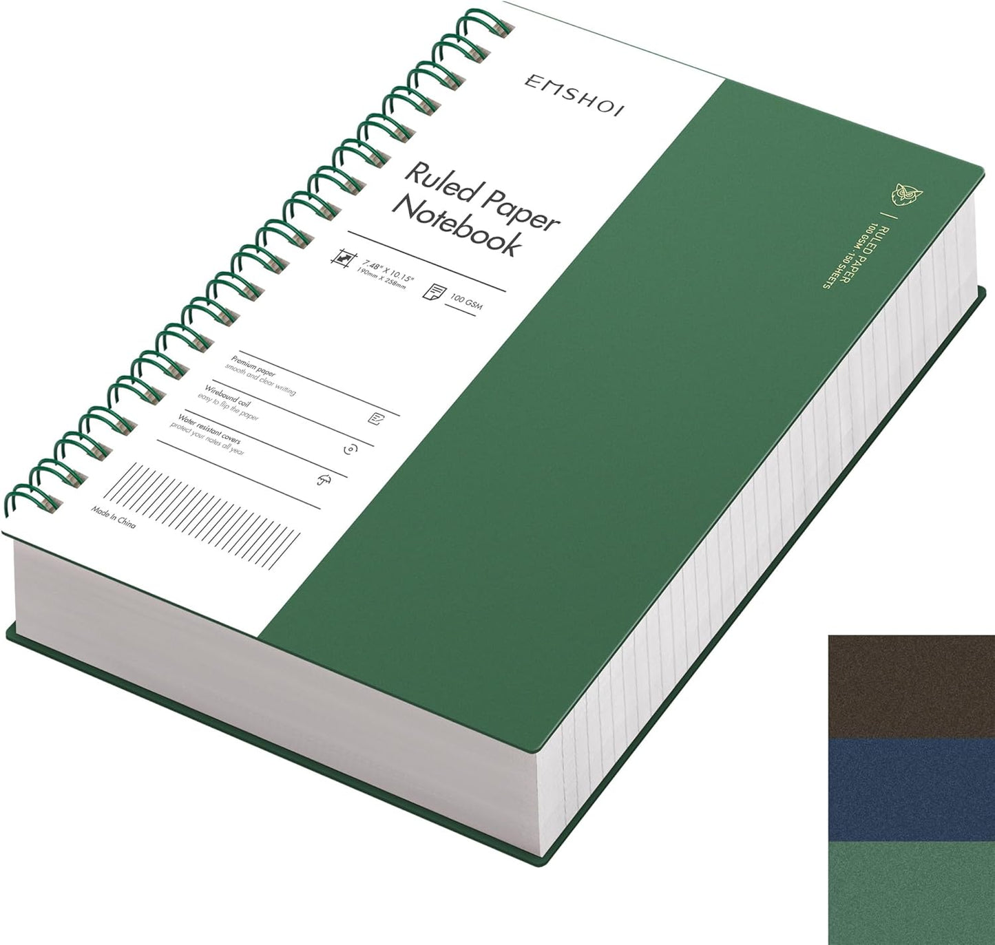 EMSHOI A5 Spiral Notebook College Ruled Lined Journal, Small 5.7" X 8.22", 300 Pages/150 Sheets, 100gsm Thick Paper, Waterproof Hardcover, for Office School Women Men Work Writing Notes, Blue