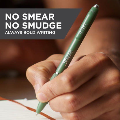Sharpie S-Gel Gel Pens, Green Barrel, Black Ink, Medium Point (0.7mm), 4 Count - For Home, Office, College, Journaling, Drawing, Note-Taking, Writing