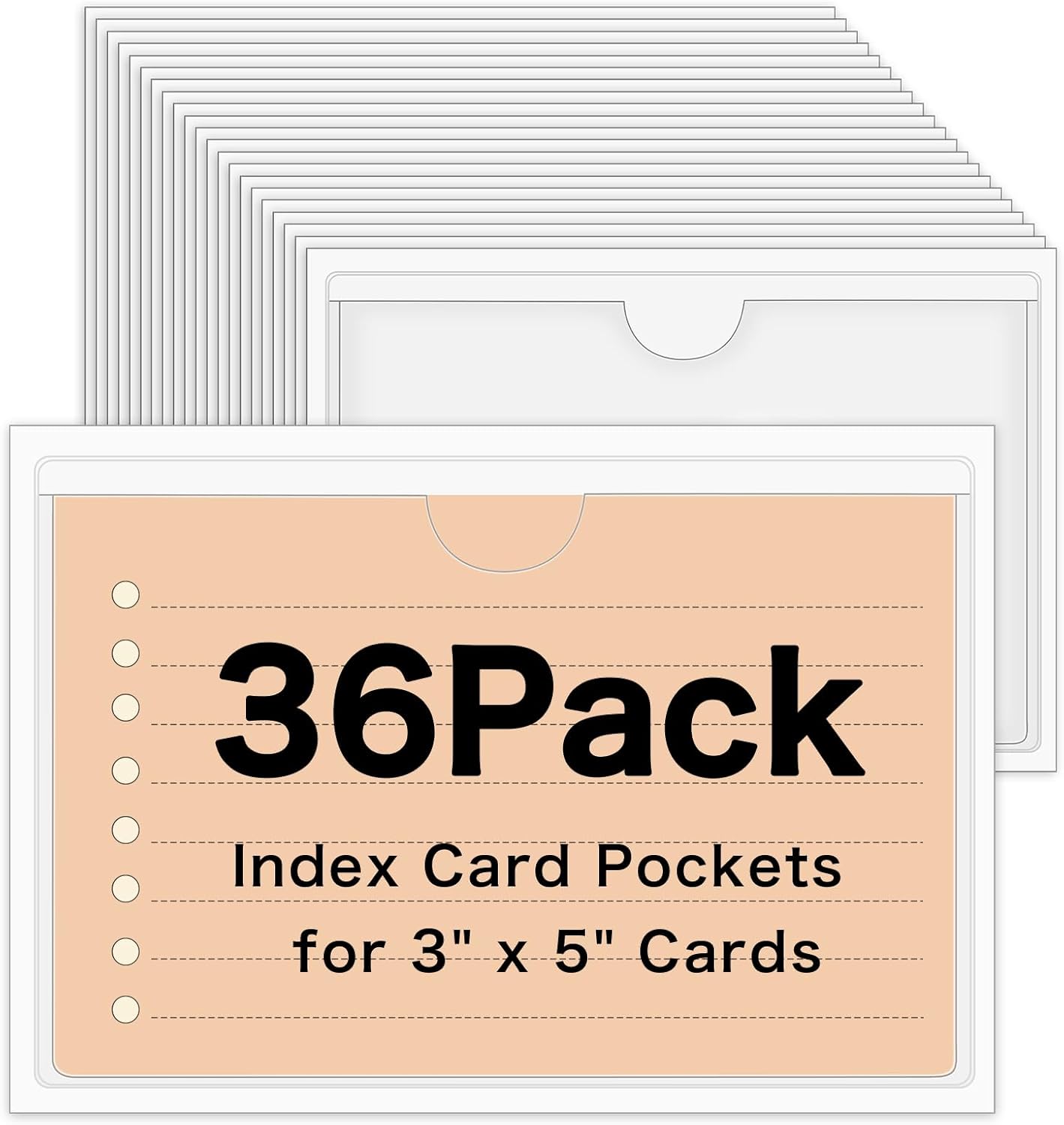 36 Pack 3" x 5" Index Card Holder Adhesive Plastic Label Holders Clear Tote Bag Labels Stickers for Organizing Storage Bins Library Card Shelves