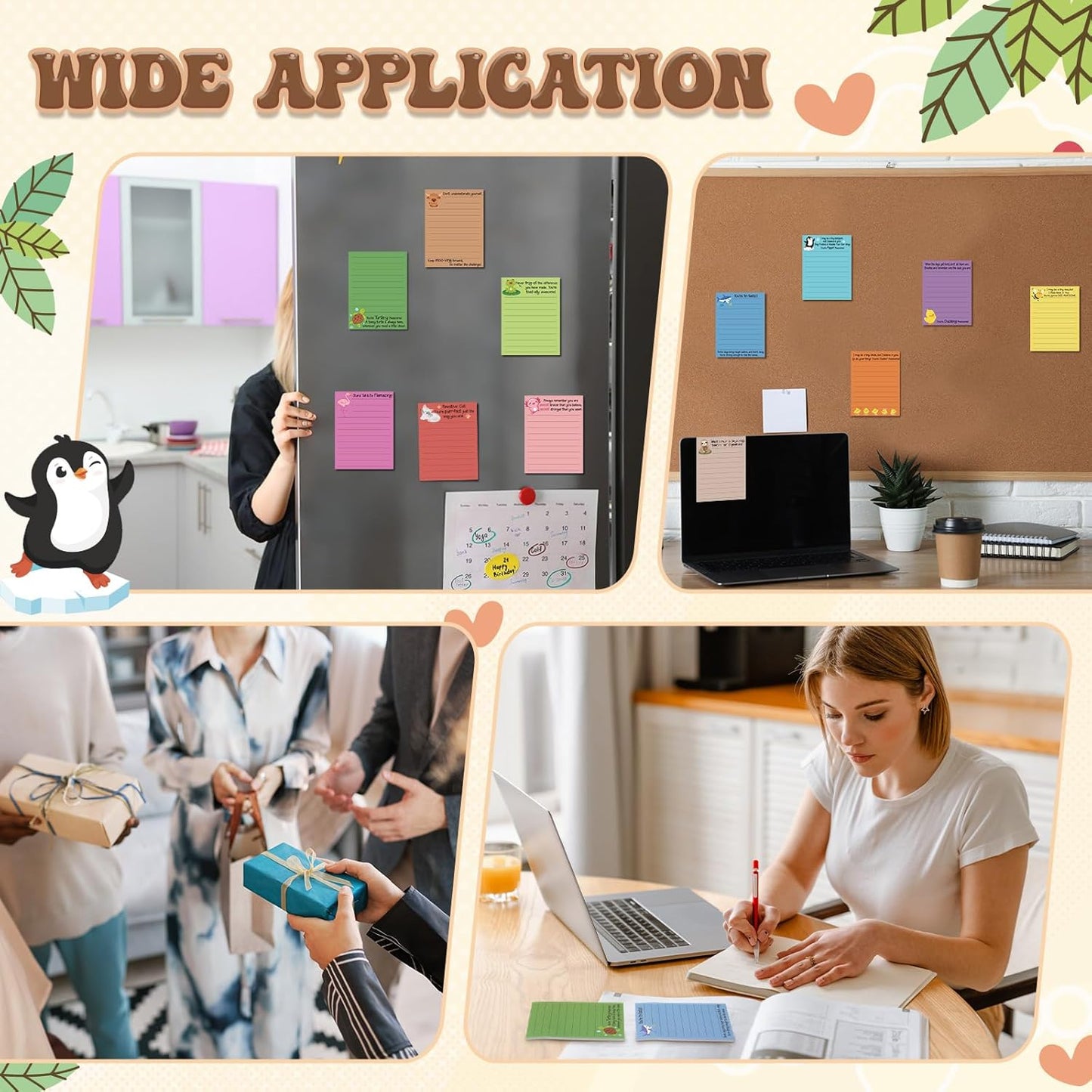AmazingSpark 12 Pcs Cute Inspirational Sticky Notes, 4*3 Motivational Notepads Positive Emotional Support Gift Funny Lined Memo Note Pads for Office Desk Supplies Coworker Employee(Fruits,Vegetables)
