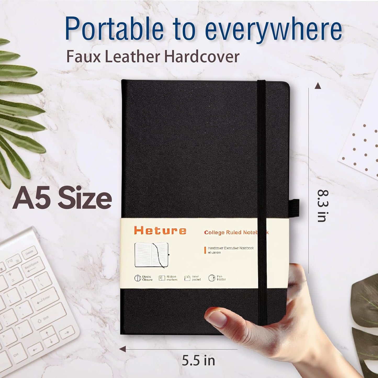 Heture Hardcover Notebooks, A5 Lined Journals Notebook for Writing 160 Pages, 8.2 x 5.5 inch, Classic Ruled Notebooks for College/Work/Travel (Lined-3 Pack, Black)