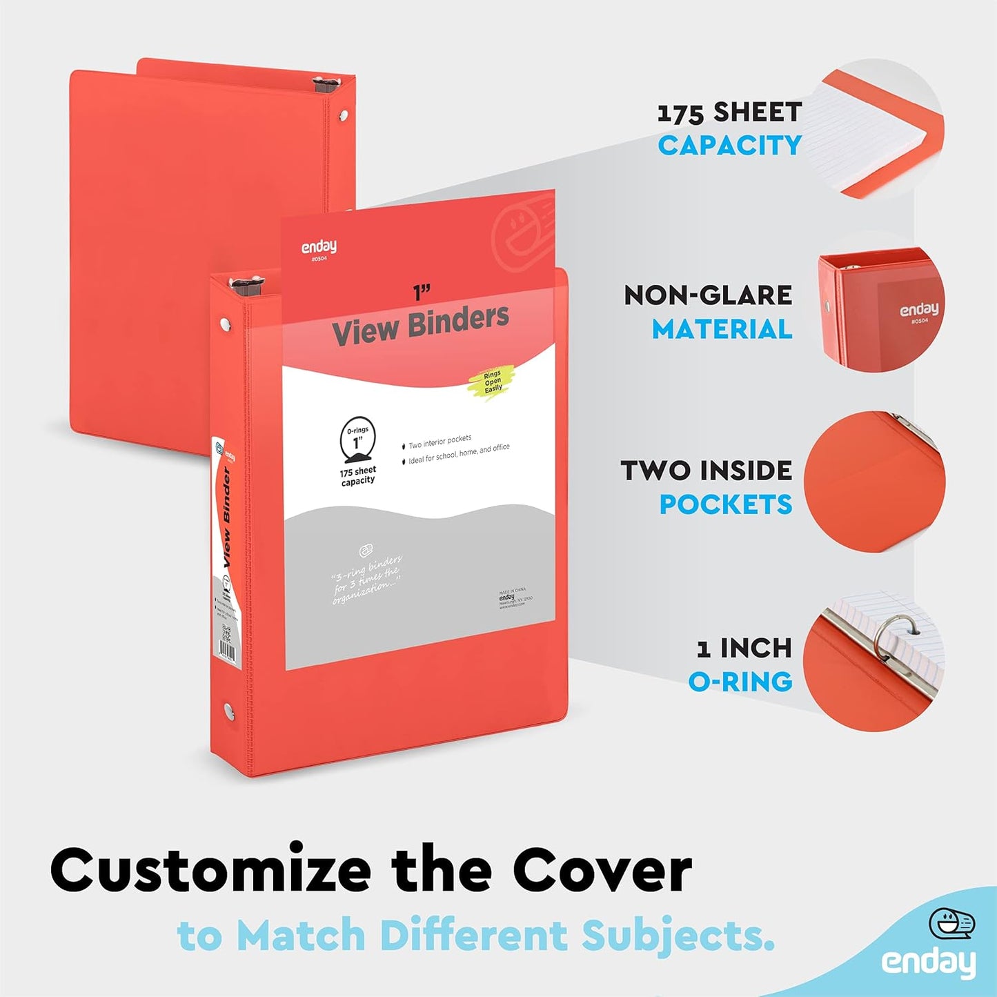3 Inch Binder 3 Ring Binders Green, Slant D-Ring 3” Clear View Cover with 2 Inside Pockets, Heavy Duty Colored School Supplies Office and Home Binders – By Enday