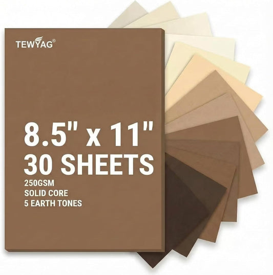 Neutral Cardstock Paper 8.5 x 11 Inch, 30 Sheets Premium Boho Earth Tones 5 Colors 65lb / 180gsm Smooth Virgin Pulp Solid Core Brown Colored Papers for Cricut, Scrapbooking, Wedding Invites & Crafts