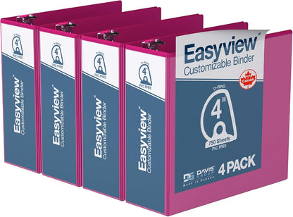 Easyview Premium 3-Ring Binders with Clear-View Covers and D Rings, Binders for School or Office, 5 Inch, Pack of 4, White