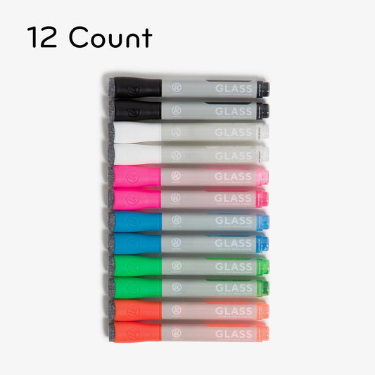 U Brands Fine Tip Liquid Glass Whiteboard Markers with Eraser for Glass Boards, Dry Erase Boards, and Chalk Boards, Assorted Bright Colors, Set of 12