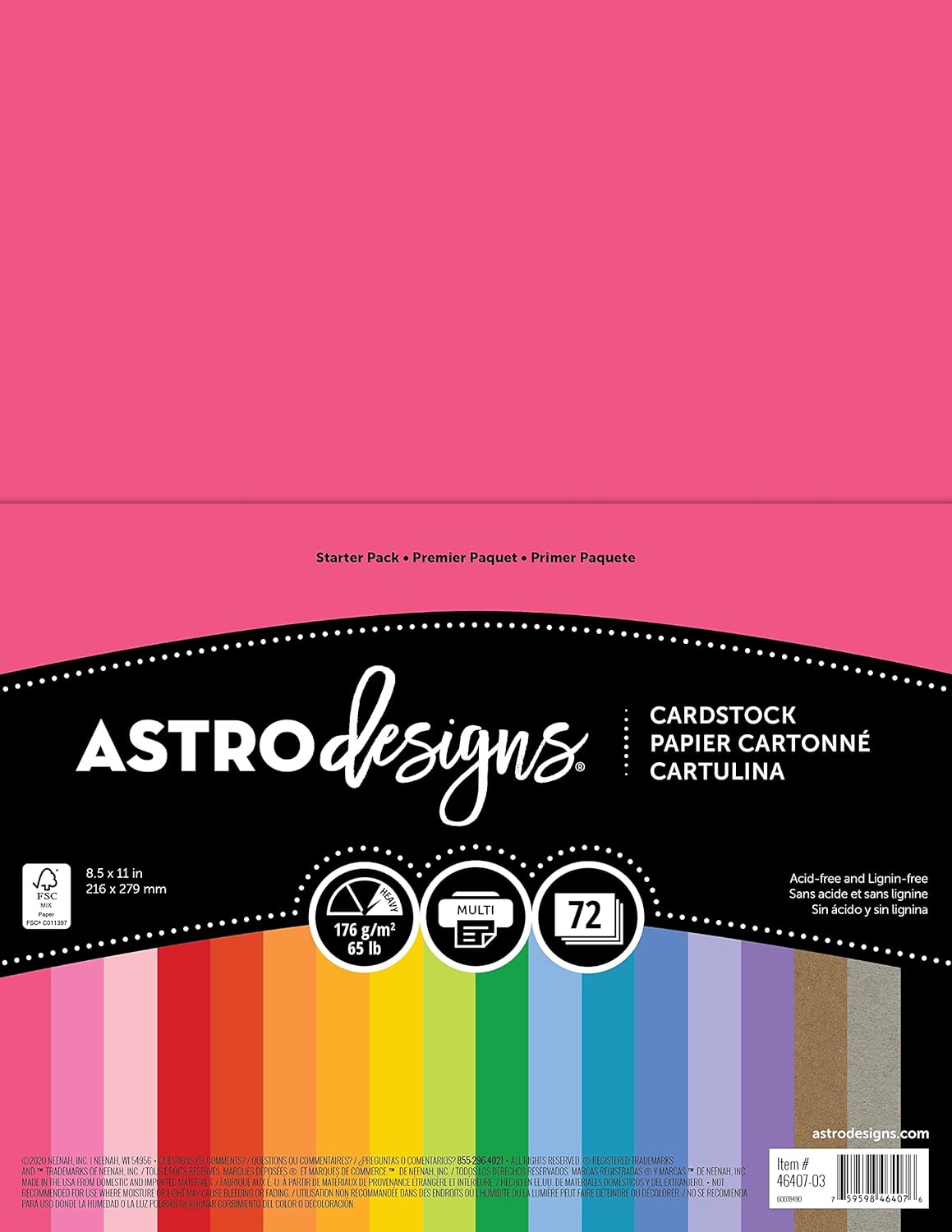 Neenah Astrodesigns Cardstock Pack 8.5"X11" 72/Pkg - 18 Bold & Vivid Colors