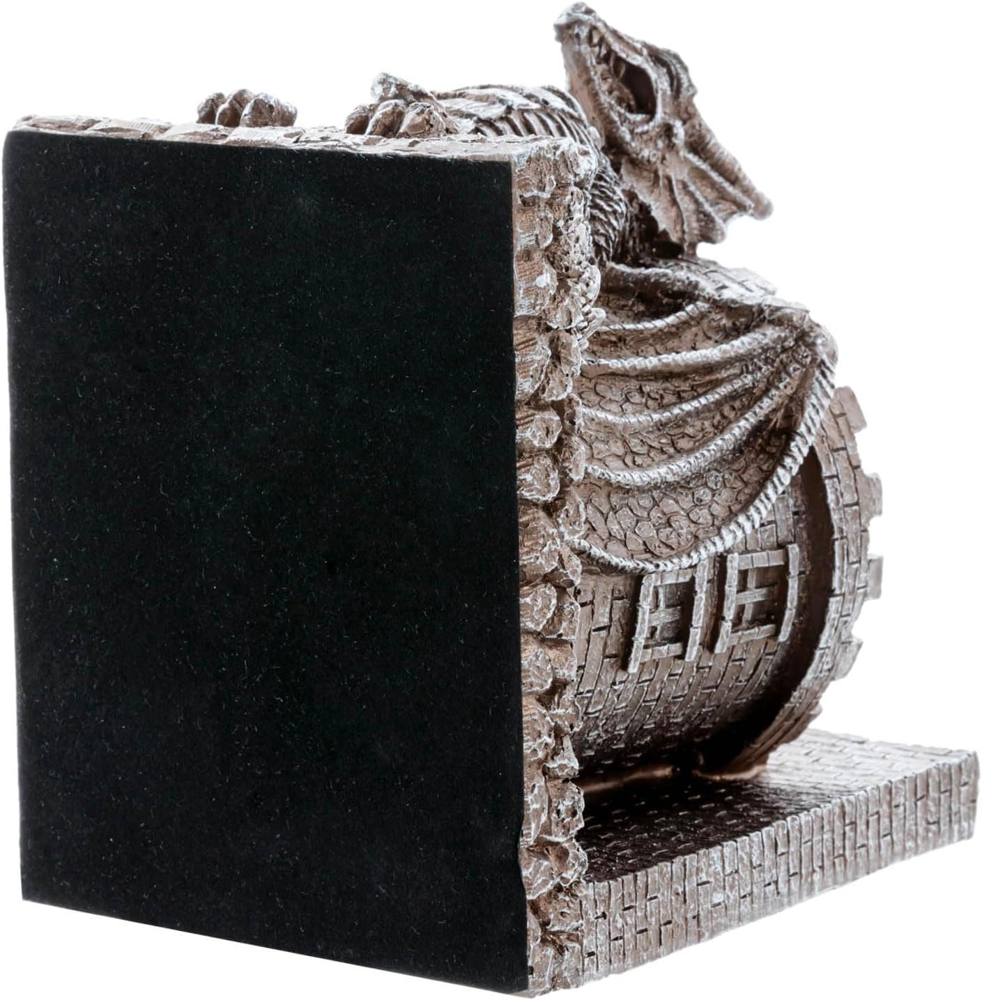 Bookends Dragon, Gothic Black Resin Dragon Guarding Castle Pencil Cup Bookends, Office Desk Book Ends with Decorative Fantasy Dragons and Stone Tower Pen Holders, 1 Pair