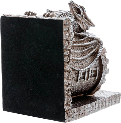 Bookends Dragon, Gothic Black Resin Dragon Guarding Castle Pencil Cup Bookends, Office Desk Book Ends with Decorative Fantasy Dragons and Stone Tower Pen Holders, 1 Pair