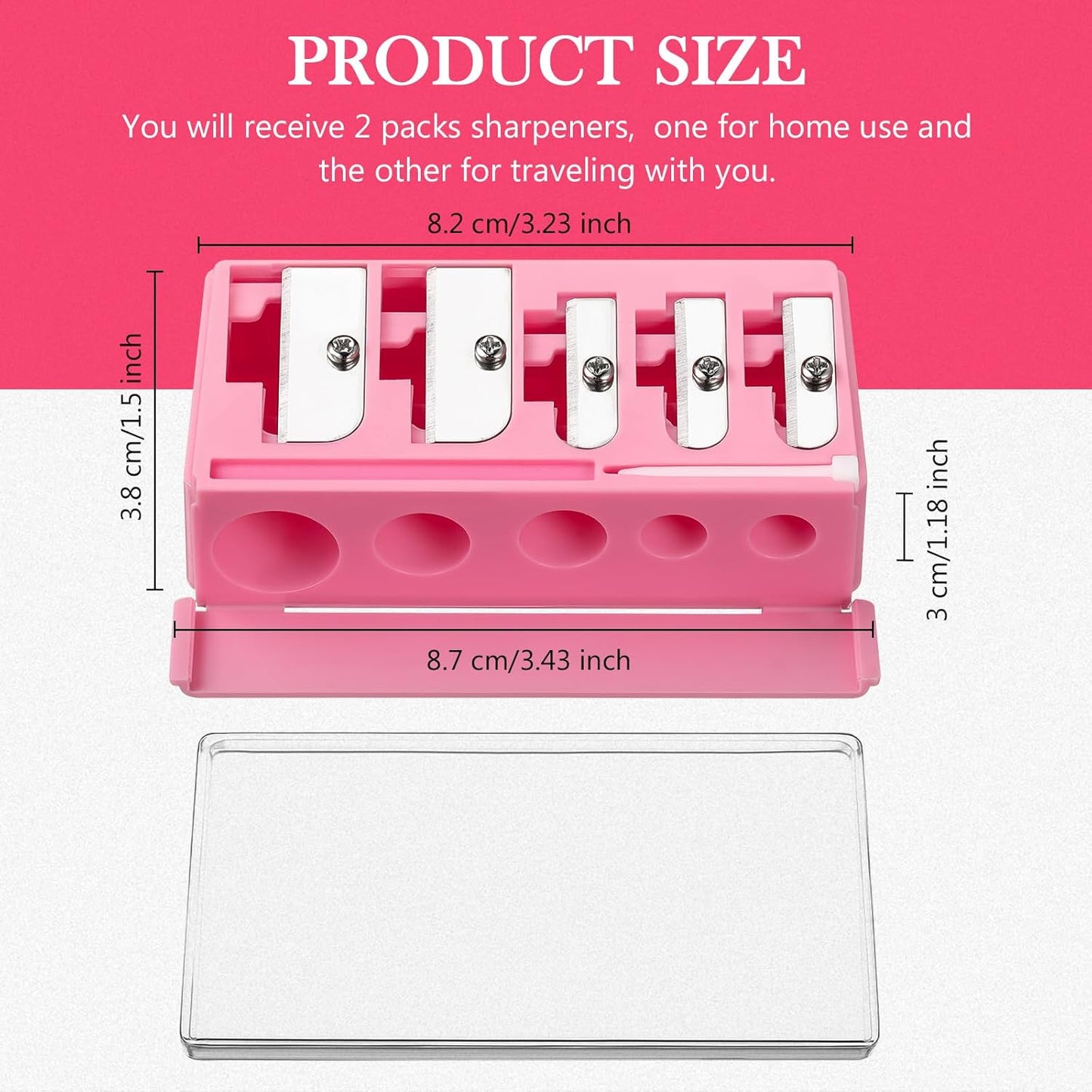 Honoson 2 Pcs 5 Hole Cosmetic Long Point Manual Pencil Sharpener with Plastic Lid Makeup Eyeliner Pencil Sharpener(Black)