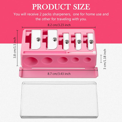 Honoson 2 Pcs 5 Hole Cosmetic Long Point Manual Pencil Sharpener with Plastic Lid Makeup Eyeliner Pencil Sharpener(Black)