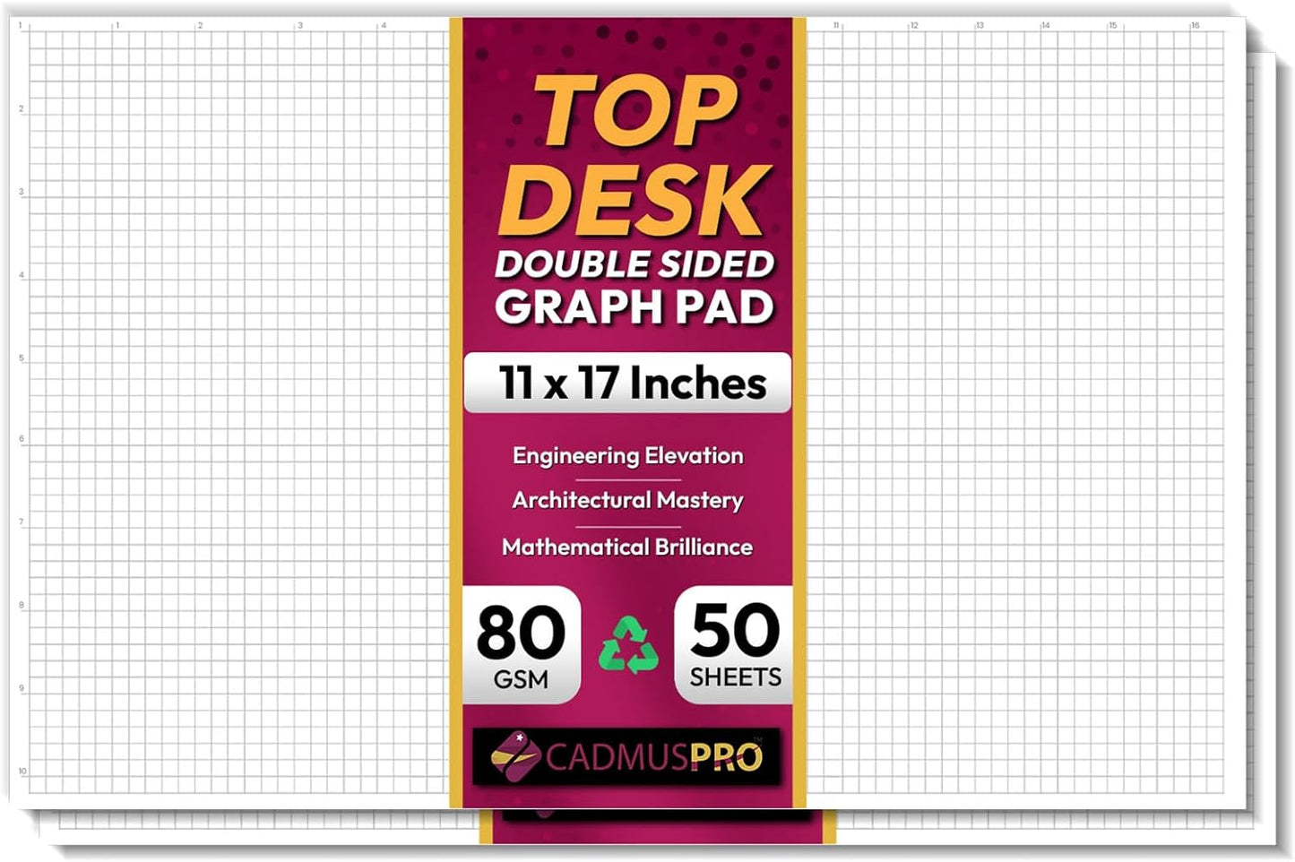 CADMUSPRO Graph Paper Pads 8.5x11 inch, 50 Sheets, Double-Sided, 80 GSM Quadrille Grid Math Notebook for students, Engineering Pad & Blueprint Drafting Paper, Architecture Sketch