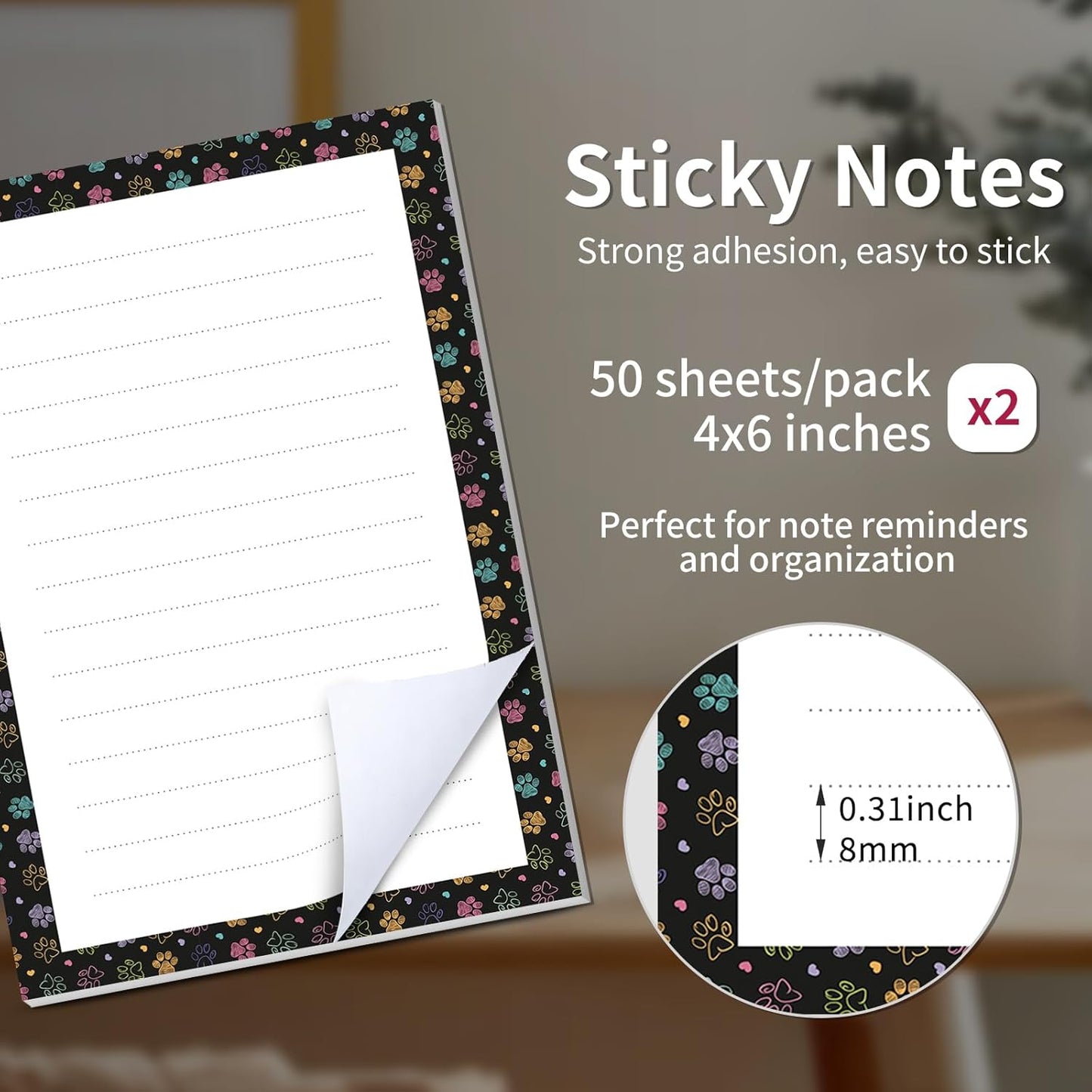 2 Pack Sticky Notes 4x6 in, Funny Large Notepads with Lines, Cute Self-Stick Memo Note Pads for Office, Home, Meeting Luxury Boho Flowers