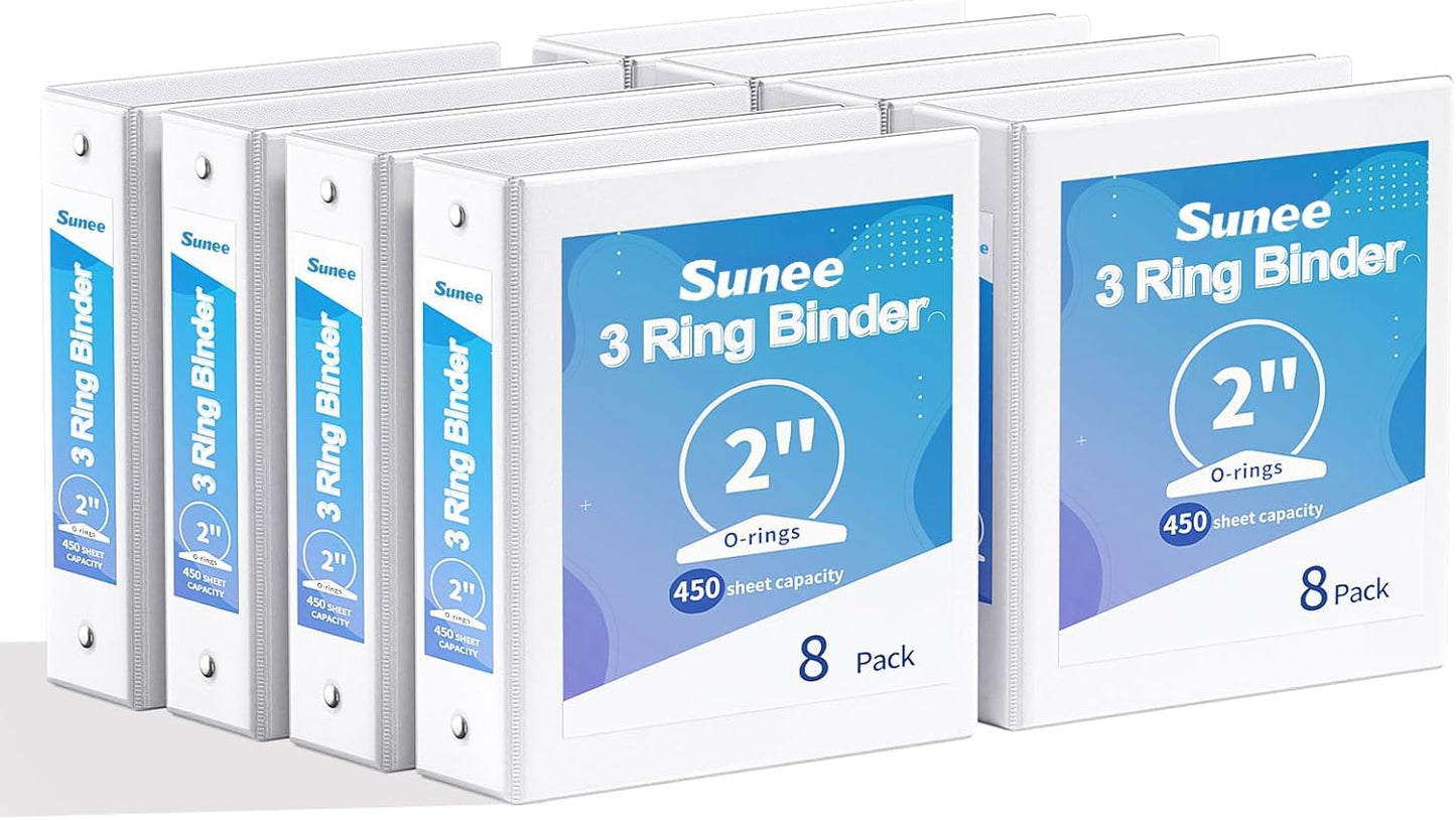 SUNEE 3 Ring Binders 1 Inch 12 Pack, Clear View Binders Bulk Three Ring PVC-Free (Fit 8.5x11 Inches) for School or Office Business Supplies, White
