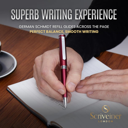 Scriveiner Black Rollerball EDC Luxury Pen, Stunning Pocket Pen with Chrome Finish, Cool Writing, Best Gift for Men & Women, German Schmidt Refill, Nice Present, Fancy Office Designer Set
