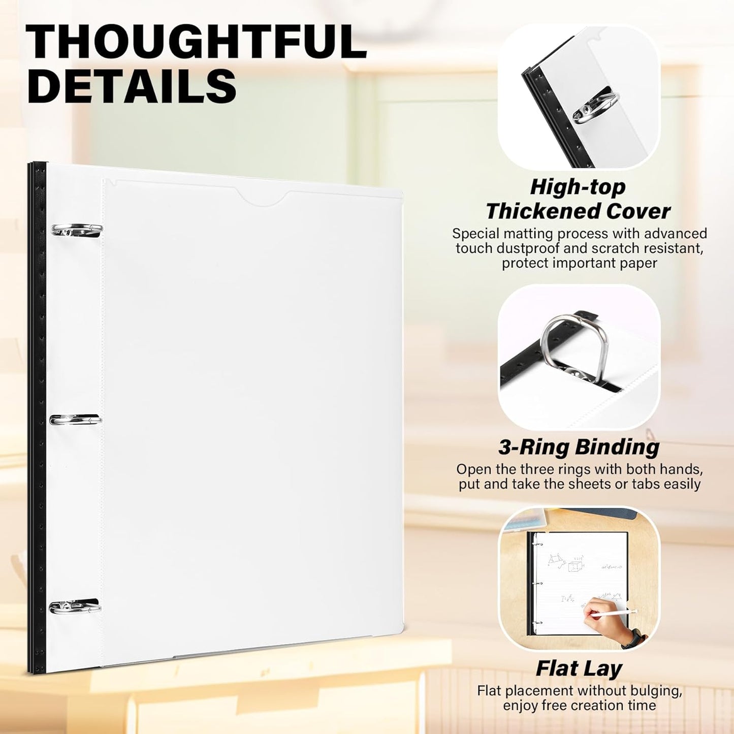 Telescoping 3 Ring Binder-4PCS, Flexible Binder with Elastic Rubble Spine+3 Round Rings, Flat Writing Binder, 4 Bright Colors