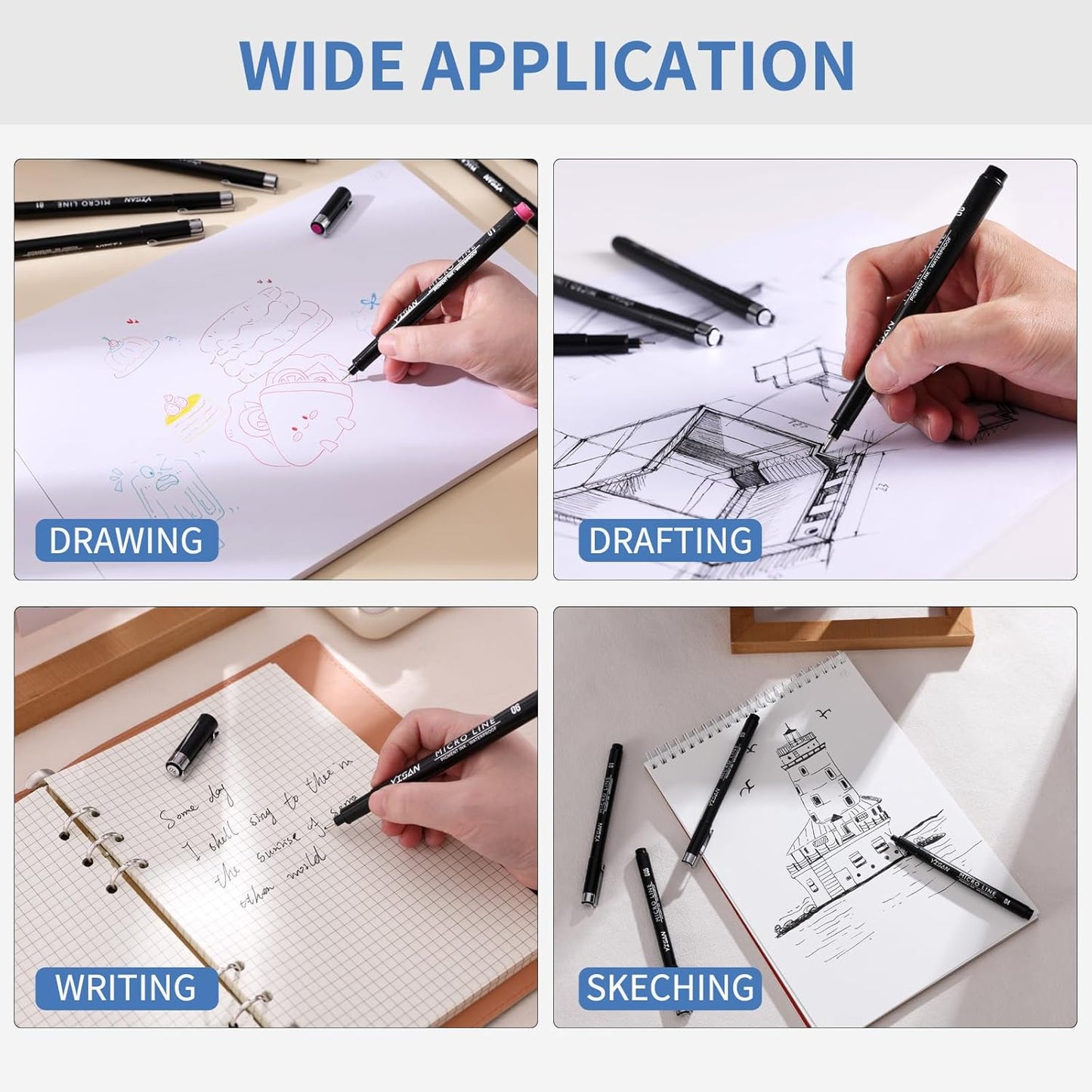 YISAN Drawing Art Pens,Micro Fineliner Pens,Fine Tip Manga Markers for Artist Sketch Technical,Black,12 Set,902195