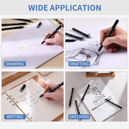 YISAN Drawing Art Pens,Micro Fineliner Pens,Fine Tip Manga Markers for Artist Sketch Technical,Black,12 Set,902195
