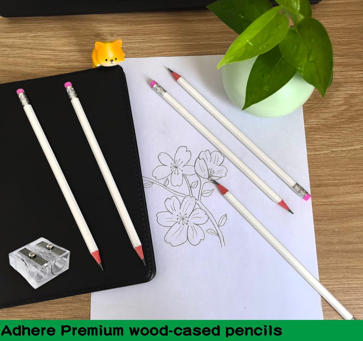 Adhere 25pcs Woodcase Pencils with Eraser Premium Pre-Sharpened Hexagon Graphite 2B pencils ideal for home, office writing including a Free Sharpener(Pink・25pcs)