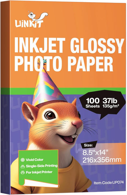 Uinkit 37lb Thin Flyer Paper Glossy 8.5x11 Inkjet 100 Sheets Single Side DIY Chip Bag 135gsm Printer Picture for Inkjet Printer with Dye Ink Letter size A4 Brochure (8.5X11X100)
