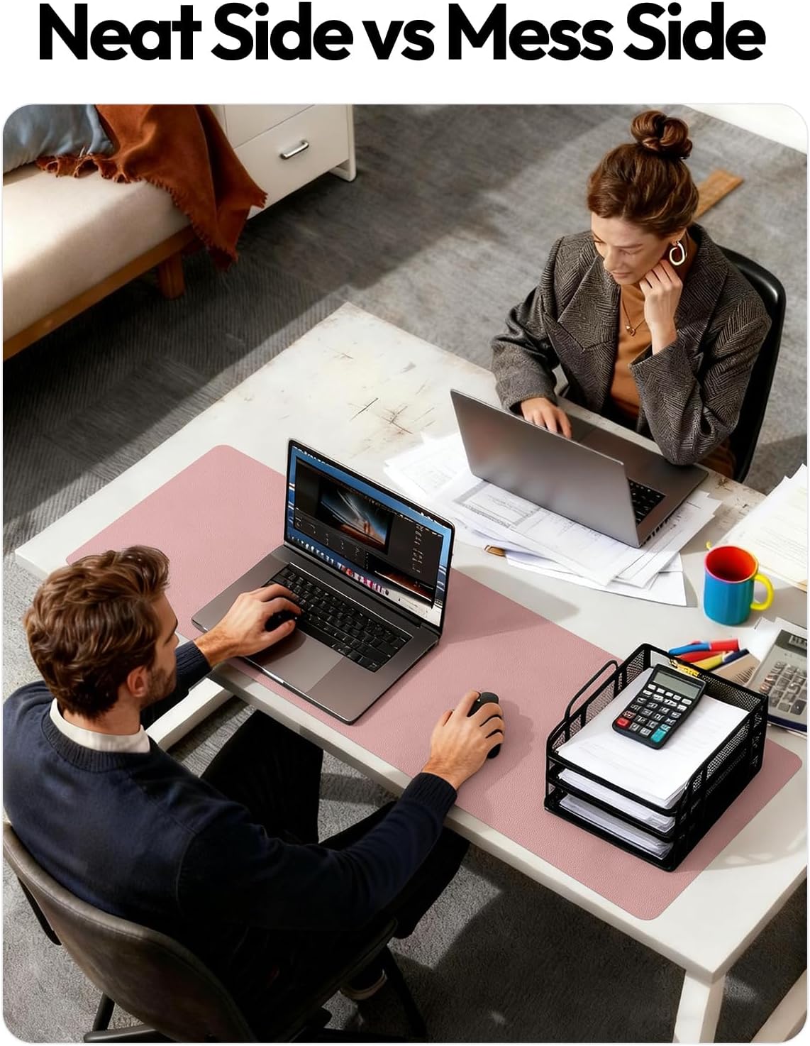 YSAGi Leather Desk Pad Protector, Office Desk Mat, Large Mouse Pad, Non-Slip PU Leather Desk Blotter, Waterproof Laptop Desk Writing Pad for Office and Home (23.6" x 13.8", Eggshell) - Colors B