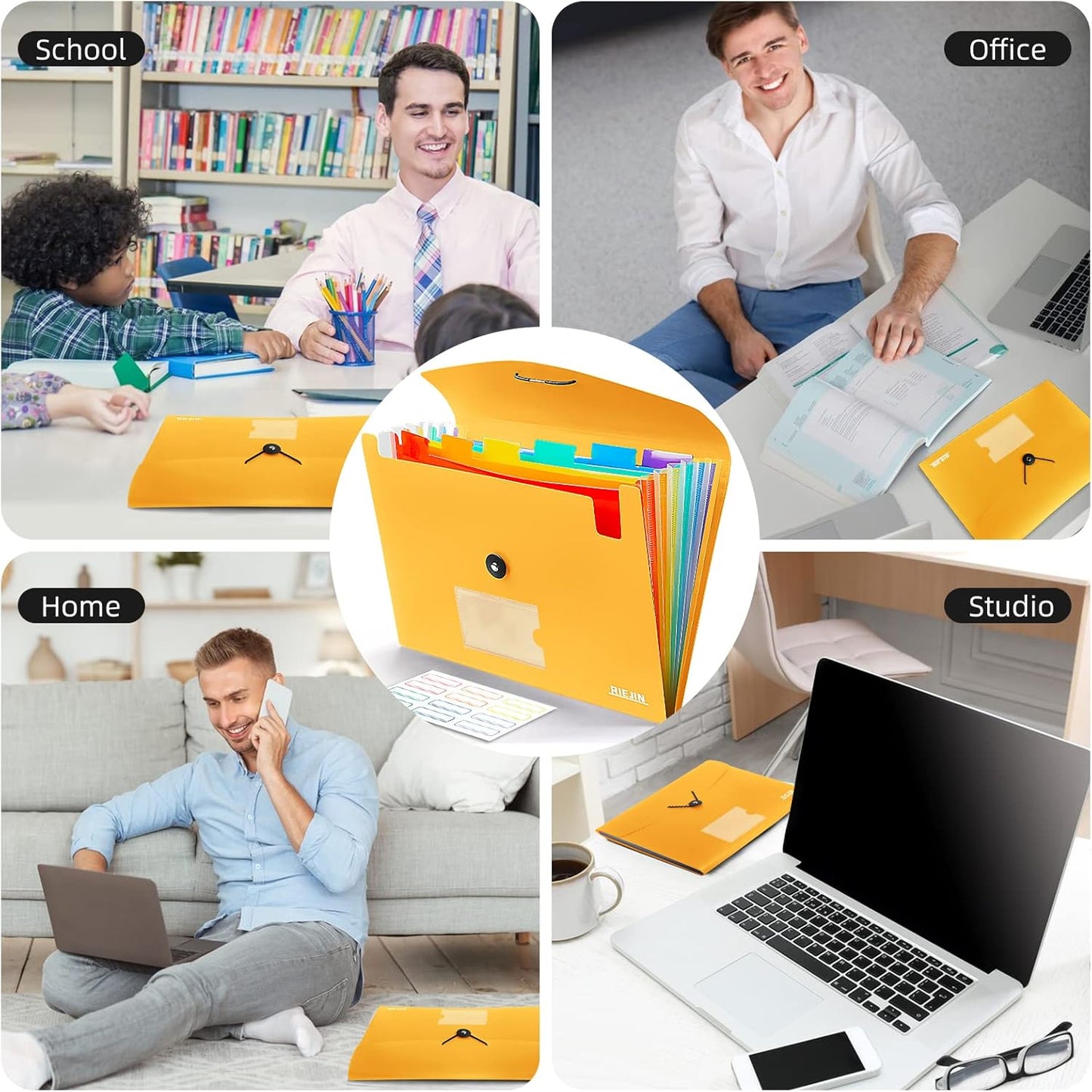 Accordian File Organizer 7 Pocket Expanding File Folder with Labels, Plastic Expandable File Folder for Documents Letter Size A4 Papers - Black